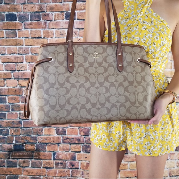 Coach drawstring pvc Large tote khaki saddle bag - Picture 5 of 8